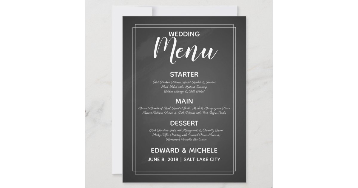 wedding menu Chalkboard style modern calligraphy Invitation | Zazzle.co.uk