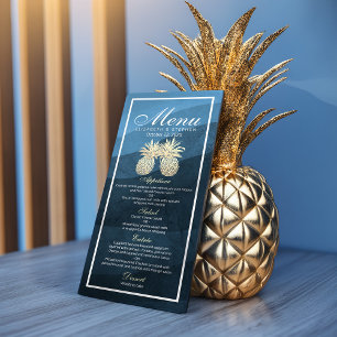 Wedding Menu Chic Gold Pineapple Couple Navy Blue