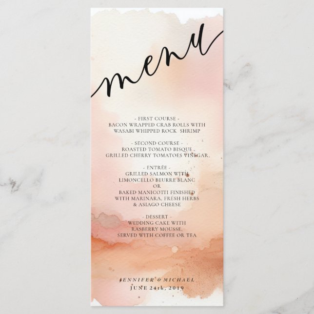 Wedding Menu Cool RoseGold Watercolor (Front)