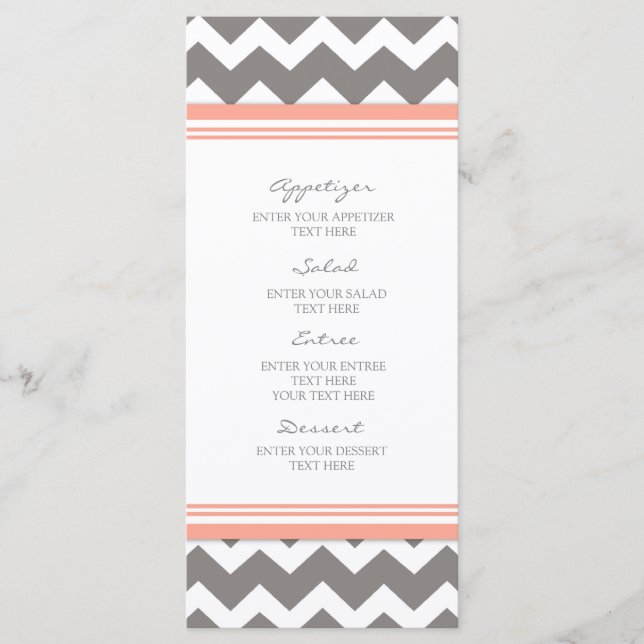 Wedding Menu Coral Grey Chevron (Front)