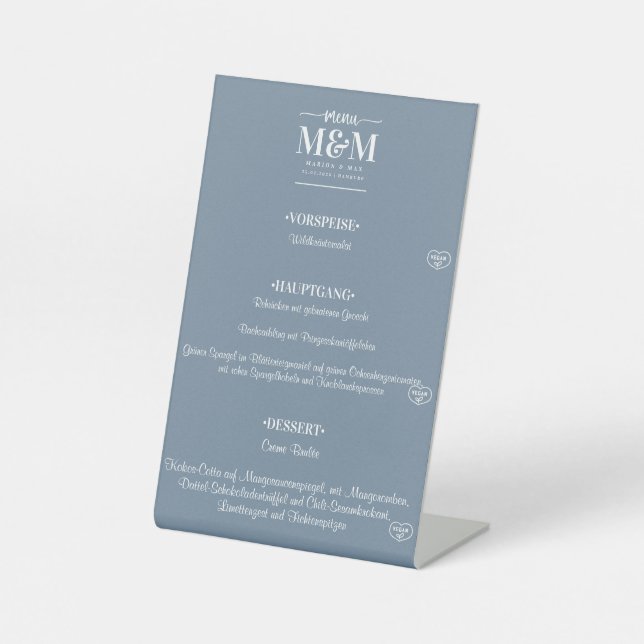 wedding menu Dusty Blue 01 socket label Pedestal Sign (Front)