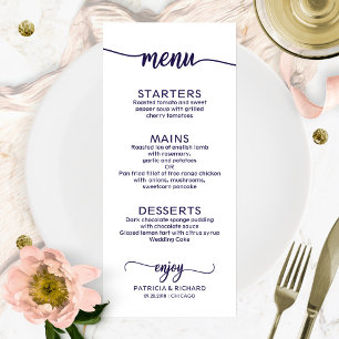 Wedding Menu Elegant Calligraphy Chic Navy Blue