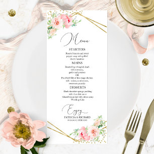 Wedding Menu Elegant Geometric Blush Floral
