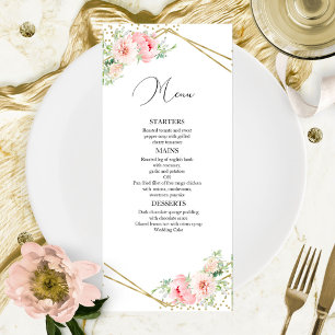 Wedding Menu Elegant Geometric Blush Floral