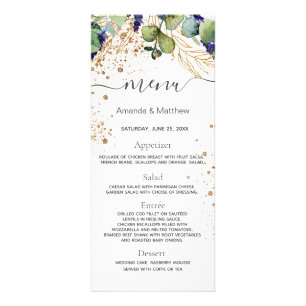 Wedding Menu eucalyptus greenery gold glitter