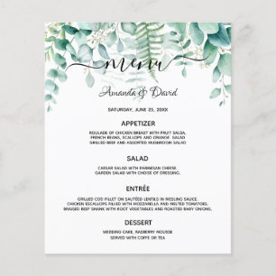 Wedding Menu eucalyptus greenery woodland ferns