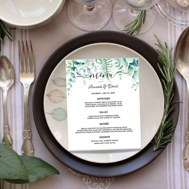 Wedding Menu eucalyptus greenery woodland ferns (Creator Uploaded)
