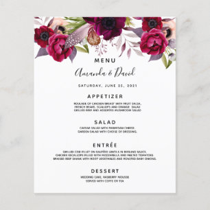 Wedding Menu florals white burgundy cassis purple