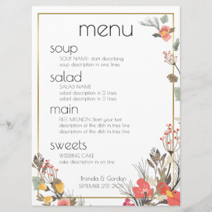 Wedding Menu-Flowers & Gold frame Menu