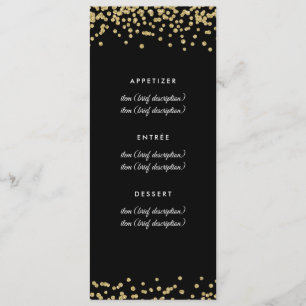 Wedding Menu Gold Faux Glitter Confetti Black