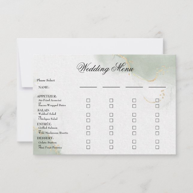 Wedding Menu Gold Muted Sage Green  (Front)