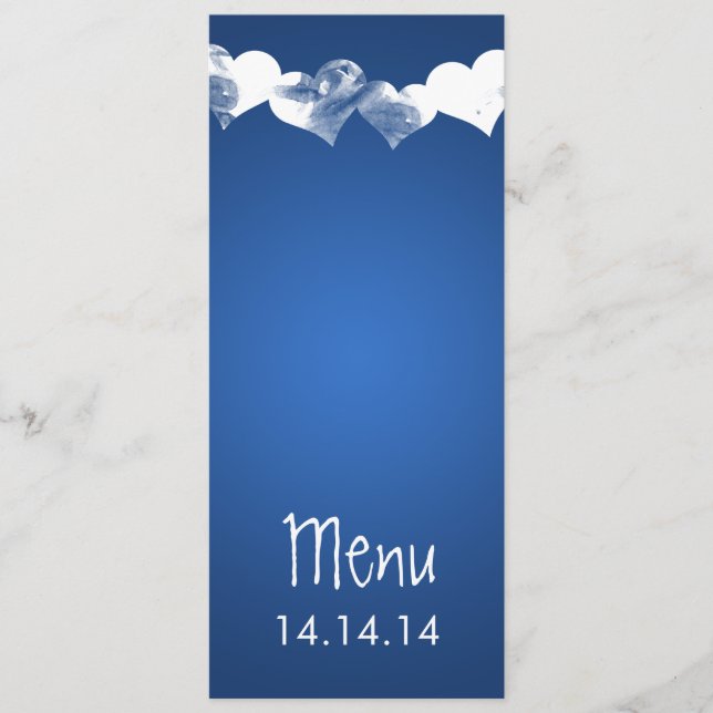 Wedding Menu Grunge Hearts Blue (Front)