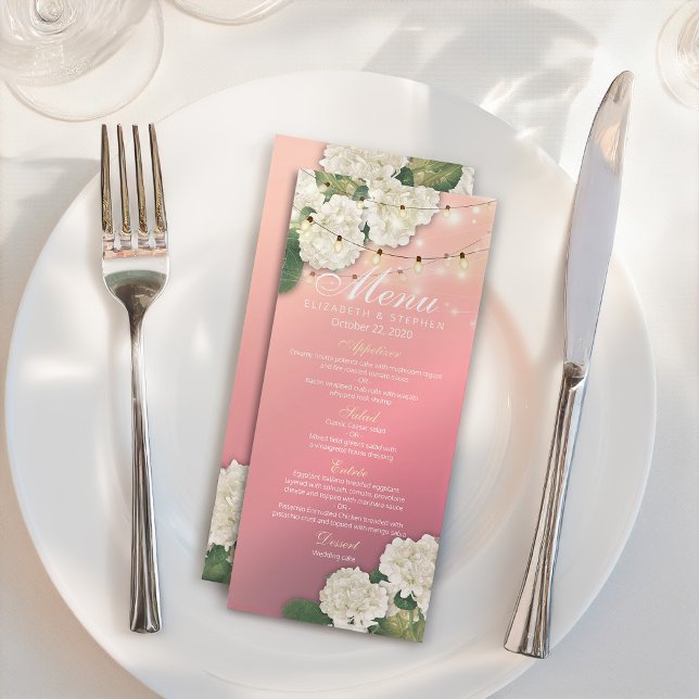 Wedding Menu Hydrangeas Flowers String Lights Pink (Creator Uploaded)