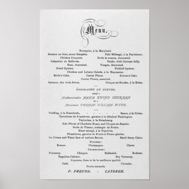 WEDDING MENU in French theme 1874 Poster (Front)