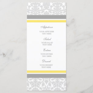 Wedding Menu Lemon Grey Damask