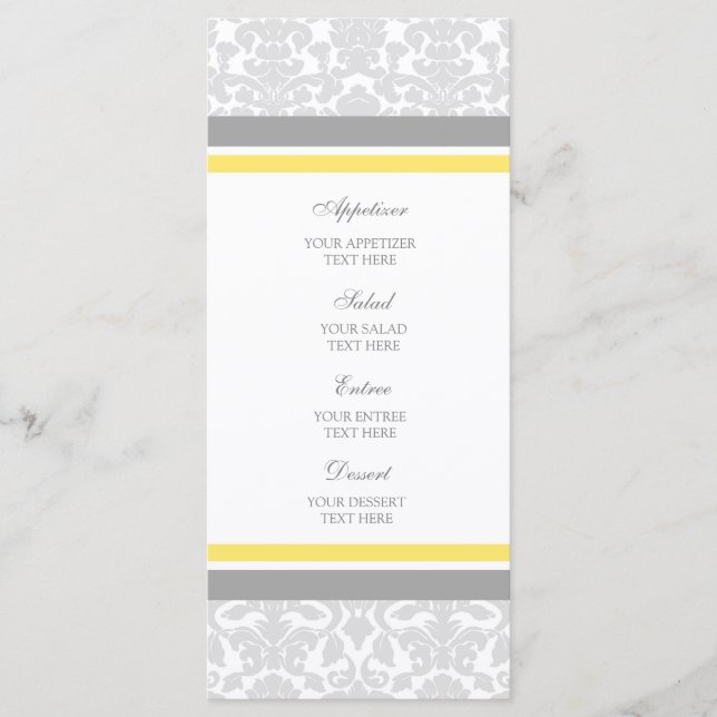 Wedding Menu Lemon Grey Damask (Front)