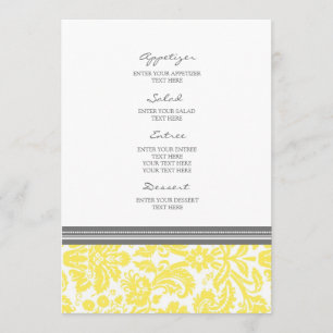 Wedding Menu Lemon Grey Damask Pattern