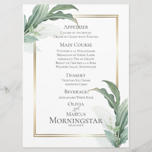 Wedding Menu   Modern Elegant Tropical Leaves