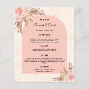Wedding Menu pampas grass rose gold floral marble