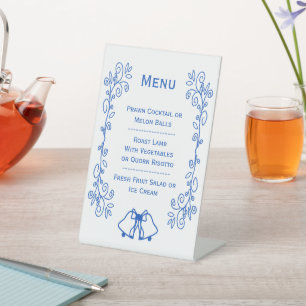 Wedding Menu Pedestal Sign Blue Sapphire Bells