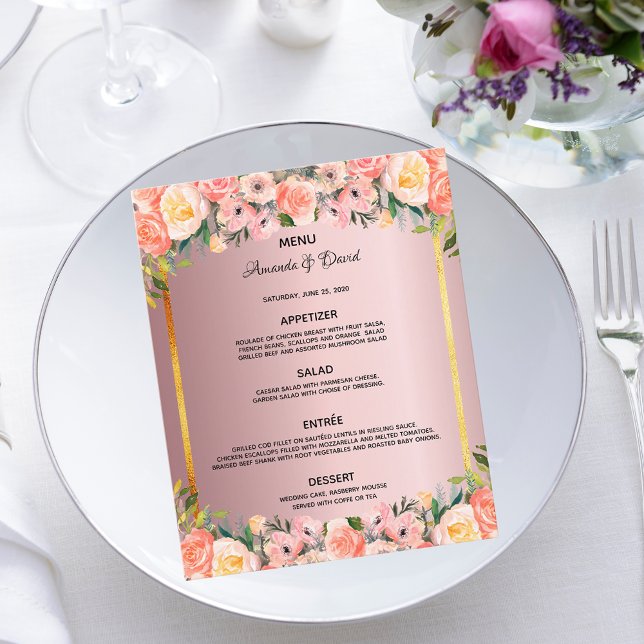 Wedding Menu pink floral dusty rose gold photo (Creator Uploaded)