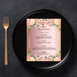 Wedding Menu pink florals dusty rose gold budget<br><div class="desc">Please note that this menu is on flyer paper and very thin. Envelopes are not included. For thicker menus (same design) please visit our store. An elegant bohemian boho style wedding menu. Pink lush watercolored roses as decor. Templates for your names, date and the wedding menu. A faux gold frame...</div>