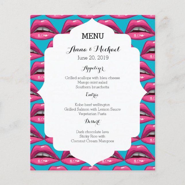 Wedding Menu Pop Art Pink Lips Makeup (Front)
