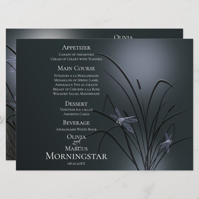 Wedding Menu Program | Dusty Blue Dragonfly (Front/Back)