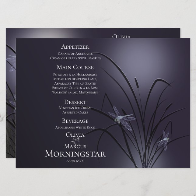 Wedding Menu Program | Dusty Plum Dragonfly (Front/Back)