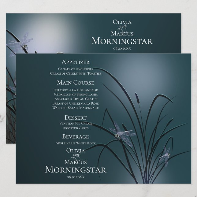 Wedding Menu Program | Dusty Teal Dragonfly (Front/Back)