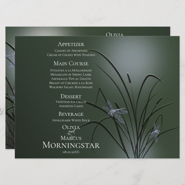 Wedding Menu Program | Sage Green Dragonfly (Front/Back)