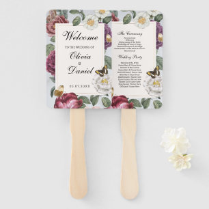 Wedding Menu Programme Bloom Floral Butterfly Hand Fan