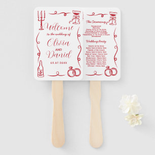 Wedding Menu Programme Hand Drawn Whimsical  Hand Fan