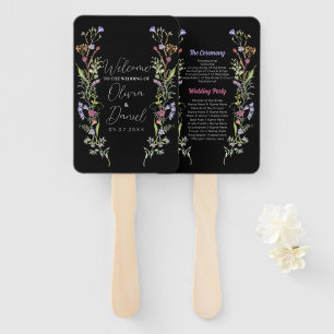 Wedding Menu Programme Wildflowers Floral Dark Hand Fan