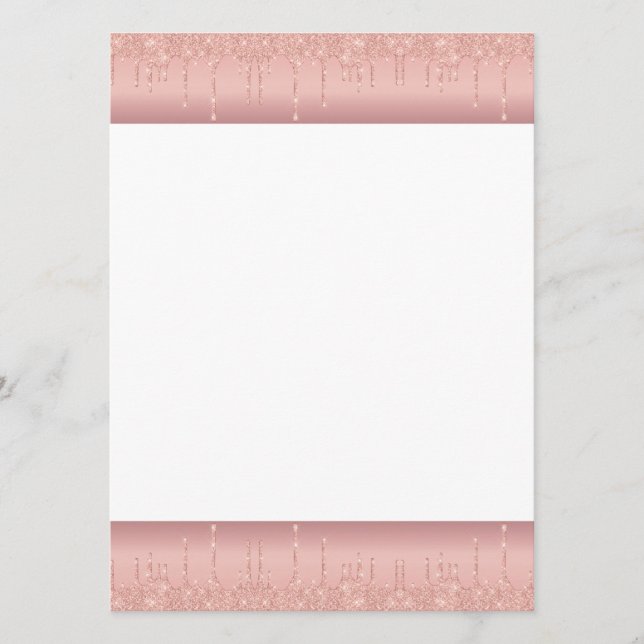 Wedding Menu Rose Gold Blush Glitter Sparkle Drips (Front)
