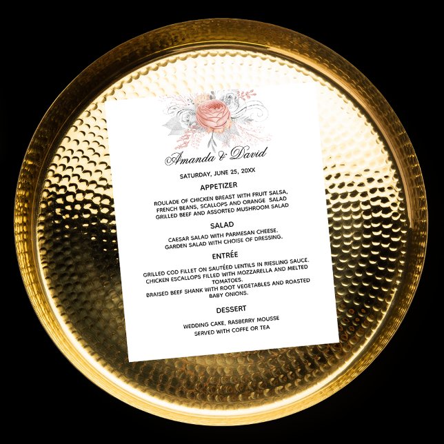 Wedding Menu rose gold florals white (Creator Uploaded)