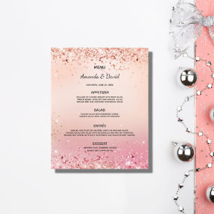 Wedding Menu rose gold pink glitter dust elegant