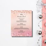 Wedding Menu rose gold pink glitter dust elegant<br><div class="desc">An elegant,  glamourous wedding menu card. Personalise and add your names,  date and the wedding menu. A rose gold and pink gradient background,  decorated with faux glitter dust.</div>