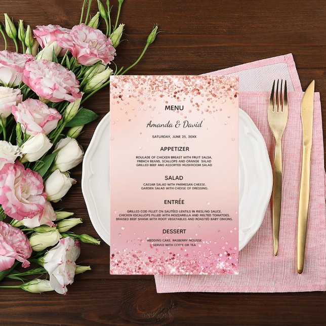 Wedding Menu rose gold pink glitter dust elegant (Creator Uploaded)