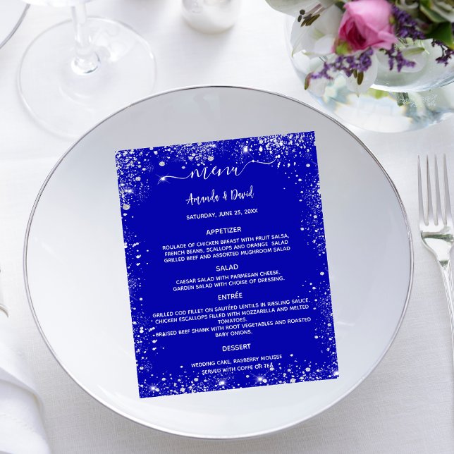 Wedding Menu royal blue silver glitter budget (Creator Uploaded)