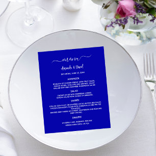 Wedding Menu royal blue white budget