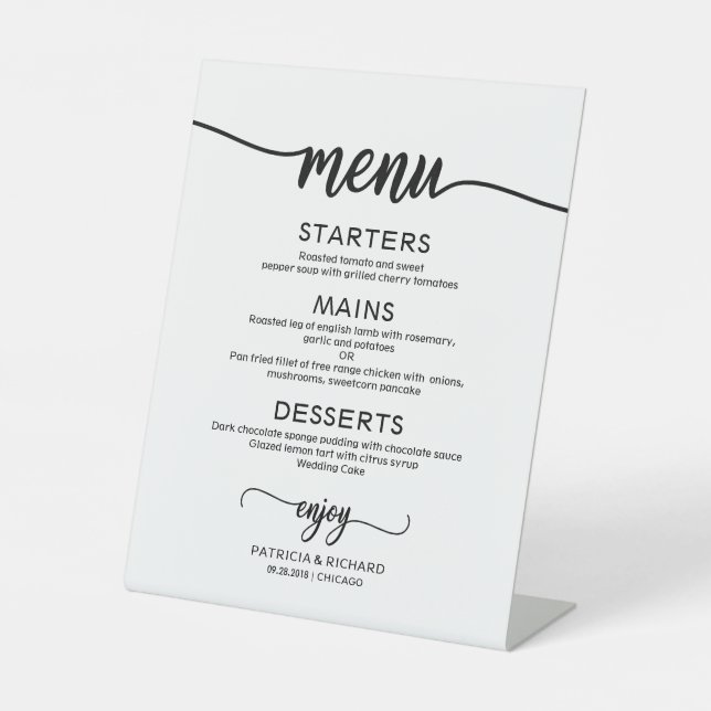 Wedding Menu Sign Rustic Chic Calligraphy (Front)