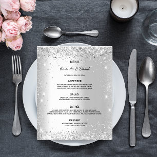Wedding Menu silver glitter sparkles budget