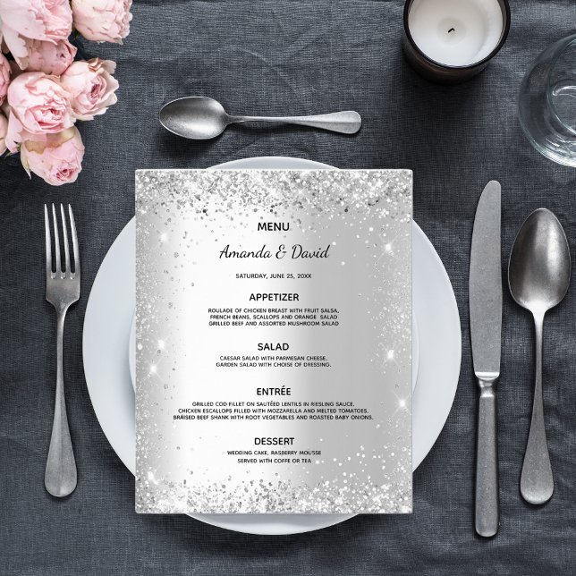 Wedding Menu silver glitter sparkles budget (Creator Uploaded)