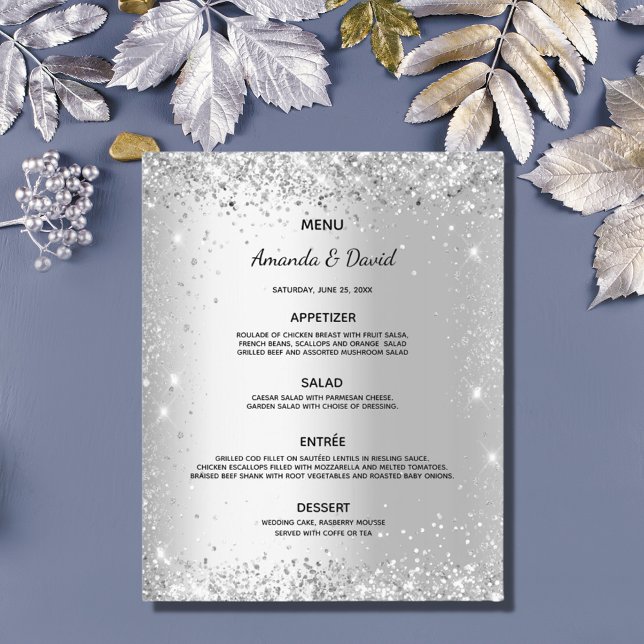 Wedding Menu silver glitter sparkles elegant (Creator Uploaded)