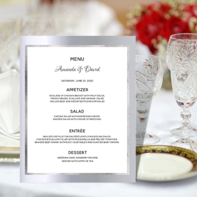 Wedding Menu silver metallic glam elegant (Creator Uploaded)