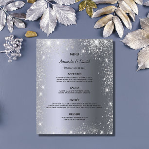 Wedding Menu silver metallic glitter dust elegant