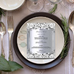 Wedding Menu silver metallic white roses budget<br><div class="desc">Please note that this menu is on flyer paper and very thin. For thicker menus (same design) please visit our store. An elegant and glamorous wedding menu. Black and white watercolored roses as decor. Templates for your names, date and the wedding menu. A faux silver frame and a faux silver...</div>