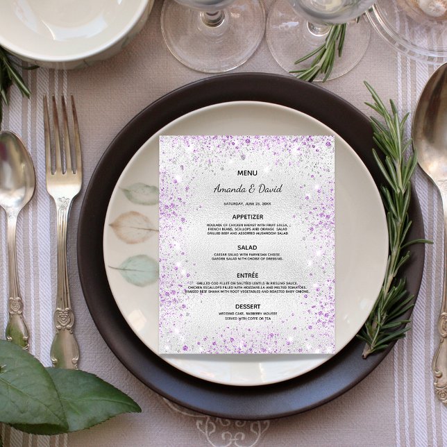Wedding Menu silver purple metallic glitter dust  (Creator Uploaded)