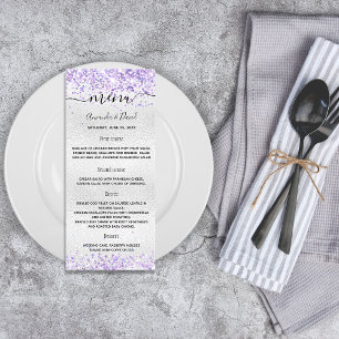 Wedding Menu silver purple violet glitter
